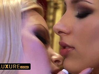 zafira and sophie moone tease with a champagne bottle in sensual lingerie play