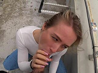 Lustful Bitch Nearly Swallows Guy's Dick on Street