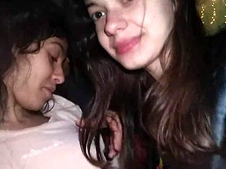 petite doll swallows cum in car threesome