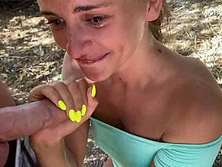 cute teen sucks cock in bushes pov