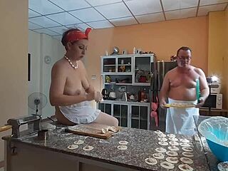 regina noir cooks naked in kitchen