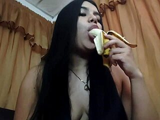 Cute Latina Teen Sucks Banana Deepthroat and Swallows If Needed