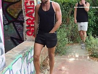 amateur gay cruising splashes cum outdoors in mars barcelona