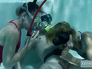 Threesome in pool with Minnie Manga, Eduard, and Marcie doing deepthroat