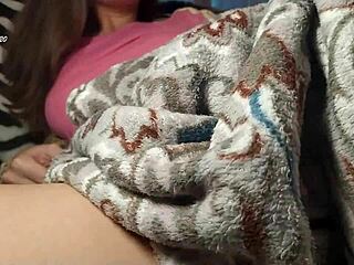 Step sister masturbates secretly while brother watches movie