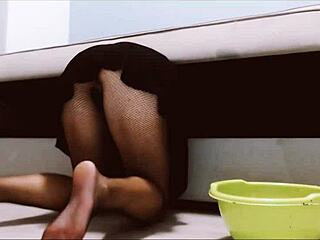 Maid stuck under couch gets fucked hard in hotel