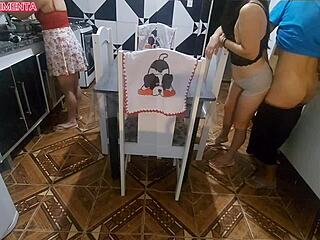 Primo, why can't you resist my short shorts? I’m bent over while tia’s busy!