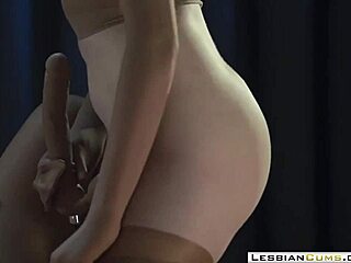 Petite lesbian uses strapon dildo in nylon lingerie for intense fucking