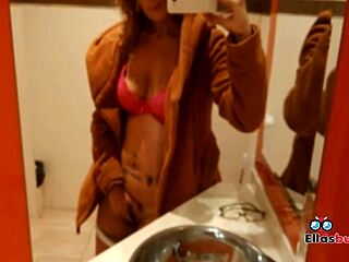 Blonde feels horny in public bathroom seeking sex