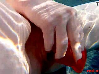 red xxx FUCKS her pussy with a TOY in the pool