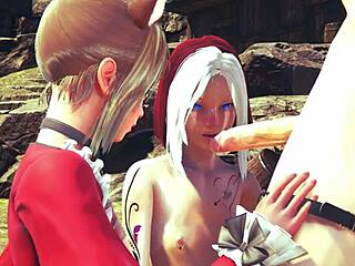 Yaoi femboy threesome with hard sissy crossdress sex in anime style