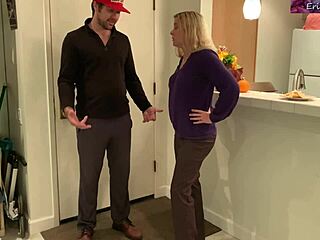 Curvy Blonde Stepmom Welcomes Home and Pleases Stepson Bent Over Hard!