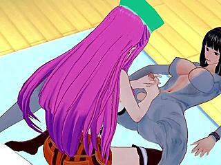 Bonney i Nico Robin w intensywnym hentai seksie z lodzikiem ręką i wytryskiem