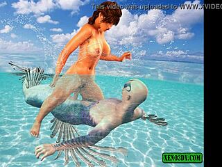 Triton keményen basz a 3D fantasy tengerparti pornóban