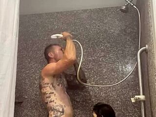 i watch barbie submit to my cock in the shower, her natural tits bouncin