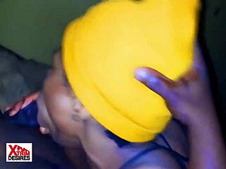 The Naija girl eagerly swallows cum during her intense blowjob session
