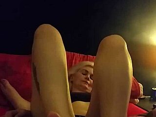 Girlfriend gives intriguing footjob to friend