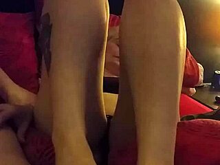 Girlfriend gives intriguing footjob to friend