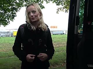 hey, you wanna fuck me like this blonde schoolgirl getting railed rough in the van outdoors?