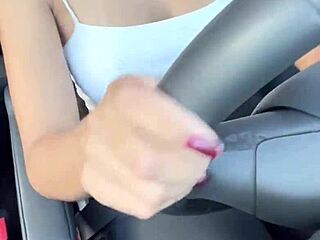 Uber hot babe masturbates and flashes tits in public