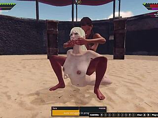 Terra and Amanda wrestle naked in 3D