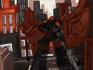 The tall huge halloween goddess appears