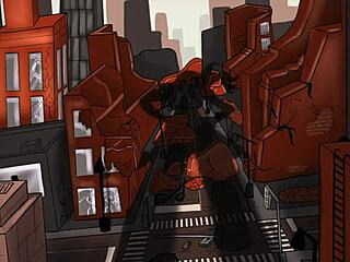 The tall huge halloween goddess appears