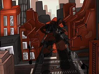 The tall huge halloween goddess appears