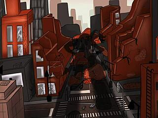 The tall huge halloween goddess appears