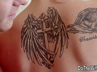 Blonde housewife swallows cum after intense fucking in front of cuck