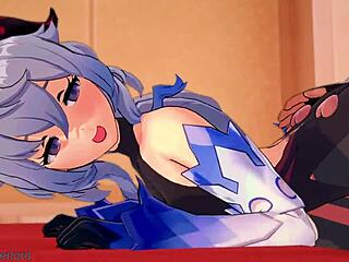 ganyu giving a slick handjob and boobjob for a wild birthday surprise.