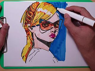 amateur artist sketches erotic portrait with copic markers