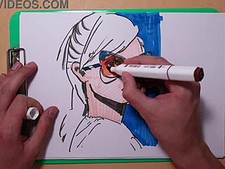 amateur artist sketches erotic portrait with copic markers