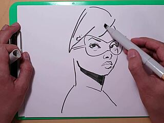 amateur artist sketches erotic portrait with copic markers