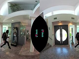 Carmen Caliente catches the burglar and rides his cock cowgirl style with a handjob.