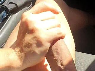 Driver masturbates passenger until he cums