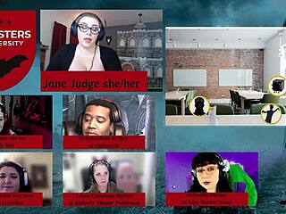 Monsters University episode 1 with goth game master Jane Judge in fantasy maledom desk cum 😈