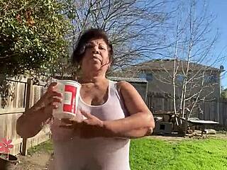 She films her wet shirt tease