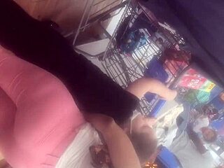 spanish european chick with a bubble butt walks around casually