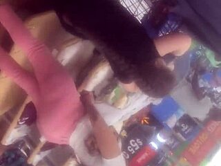 spanish european chick with a bubble butt walks around casually