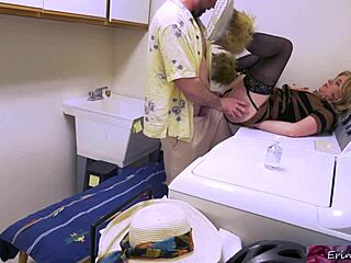 Stepmom caught masturbating on dryer gets ass fucked