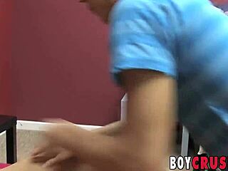 Blond guy masturbates while riding huge cock in anal scene