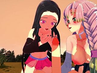 Nezuko Kamado and Mitsuri Kanroji Engage in a Nasty Threesome in Kimetsu No Yaiba