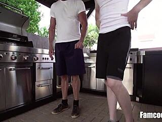 Twink Sits on Bodybuilder's Cock in Taboo Gay Scene