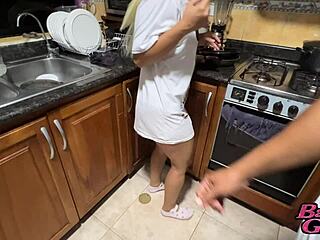 Hot Milf Madrastra Fucks Hijastro In The Kitchen During A Steamy Conversation