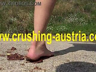 Amber enjoys outdoor foot food play in pov