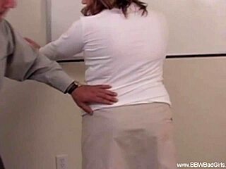 this chubby secretary gets spanked and gives a handjob