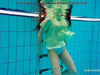 Cute european czech teen 18+ brunette with hairy vagina gets naked on beach underwater