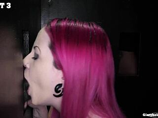 goth girl with snake tongue casually swallows eight gloryhole loads