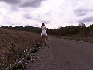 Russian Babe Walks Naked On Road Boldly